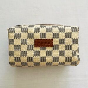 Checkered Cosmetic Pouch in Beige and Brown